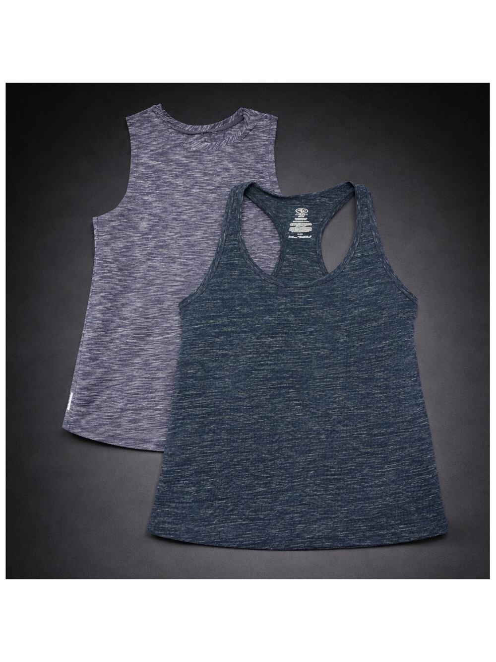 2 Preowned Heathered Blue & Gray Athletic Split & Racerback Tank Tops Sz Medium